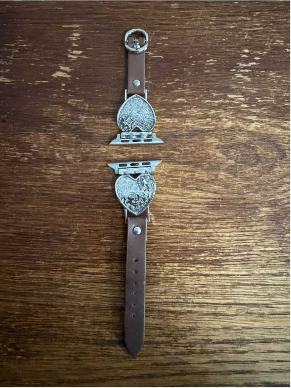 Western Apple Watch Band Brown Leather Silver Heart Concho Rhinestone Unused